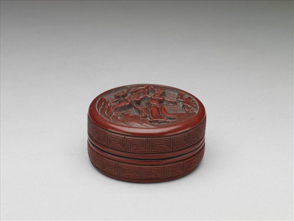 剔紅松下高士圖圓盒