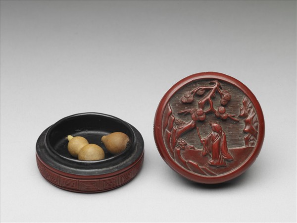 剔紅松下高士圖圓盒