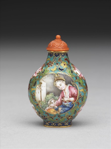 掐絲兼畫琺瑯西洋母子圖