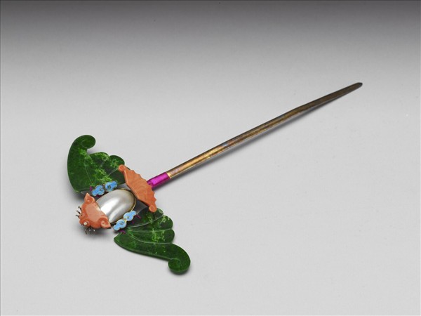 珊瑚翠玉嵌珠蝙蝠簪