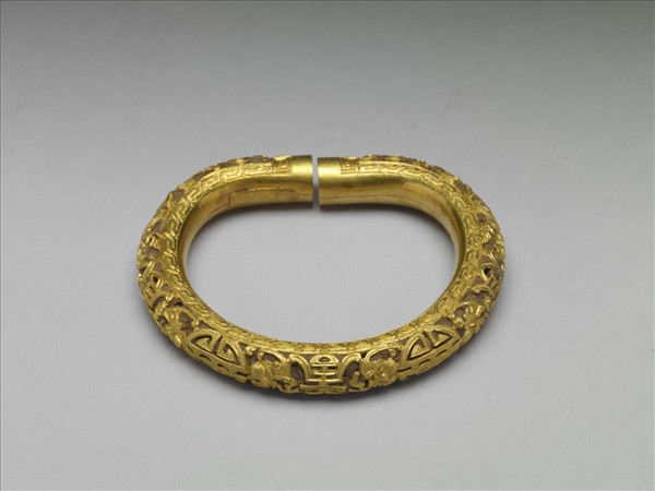 金雕福壽紋填茄楠木香料鐲