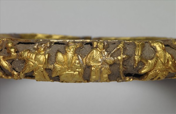 金雕壽星八仙填茄楠木香鐲