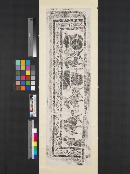 漢畫像石拓片　虎鹿騎馬人物畫像石拓片