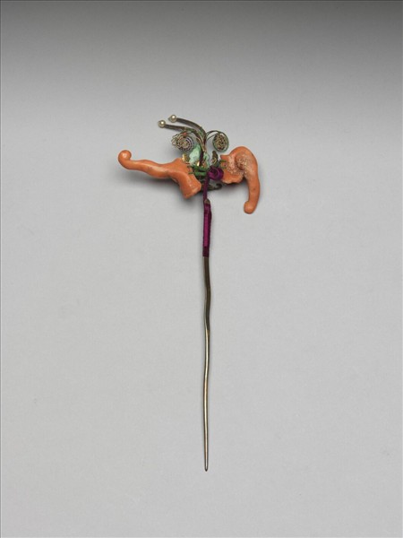 珊瑚翠玉嵌珠蝙蝠簪