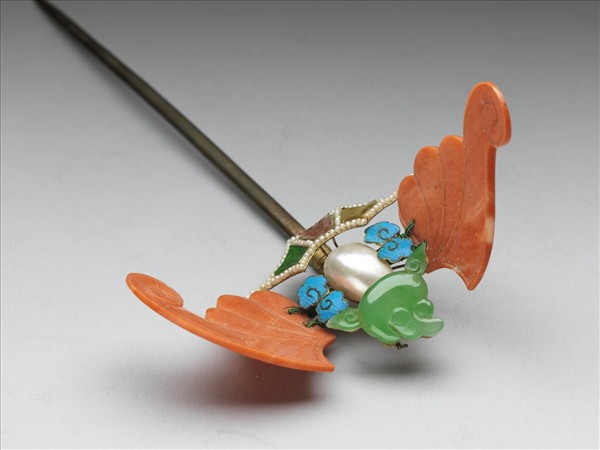 珊瑚翠玉嵌珠蝙蝠簪