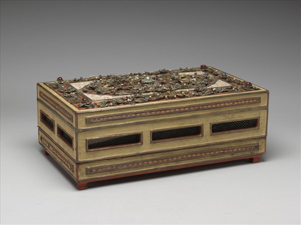 點翠嵌寶石纍絲龍鳳漆盒