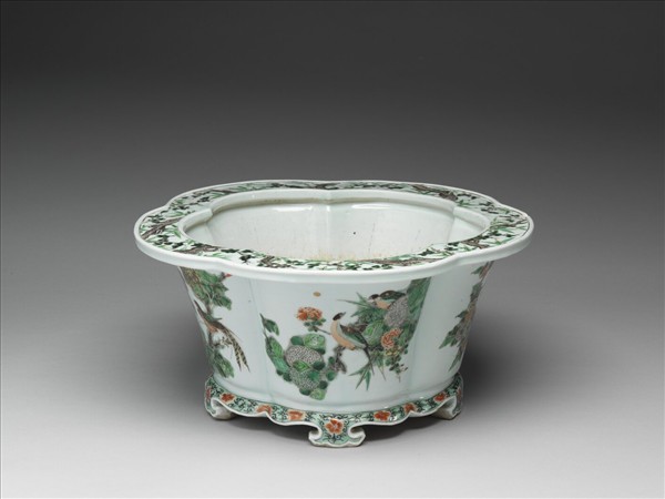 五彩花鳥紋花盆