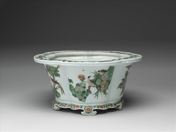 五彩花鳥紋花盆