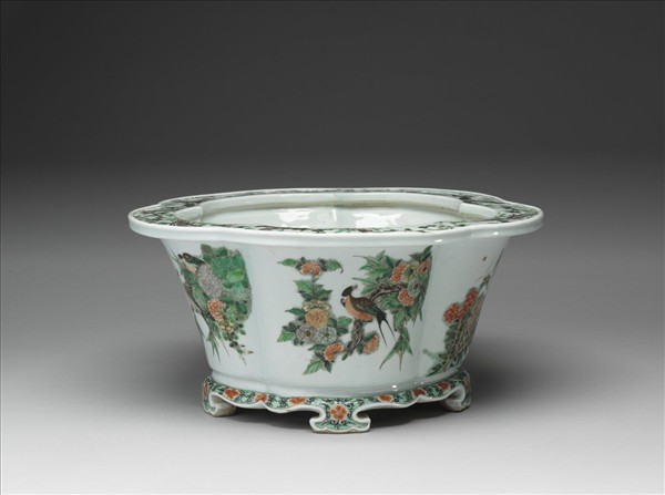 五彩花鳥紋花盆