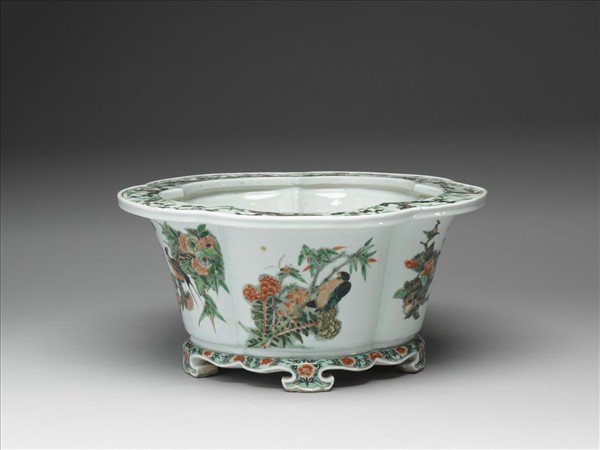 五彩花鳥紋花盆