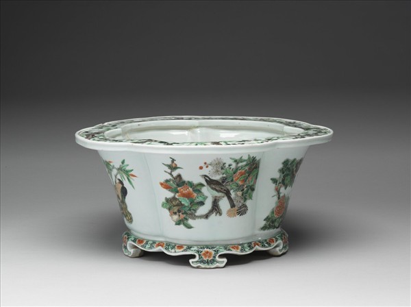 五彩花鳥紋花盆