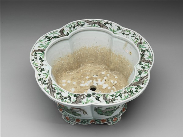 五彩花鳥紋花盆