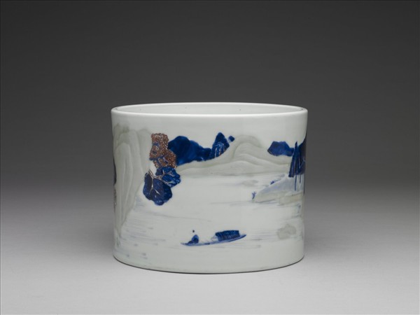 釉裏三色山水筆筒