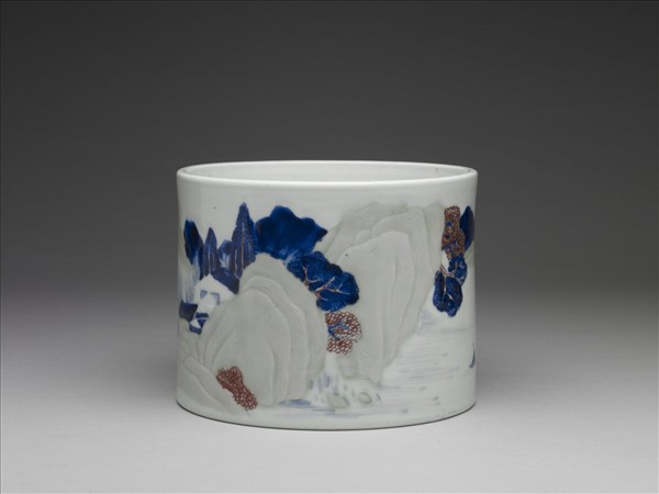 釉裏三色山水筆筒