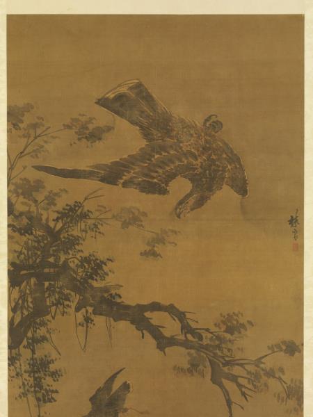 明林良秋鷹　軸