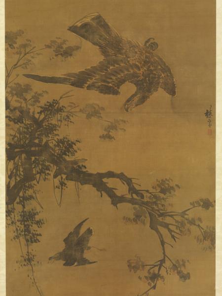 明林良秋鷹　軸