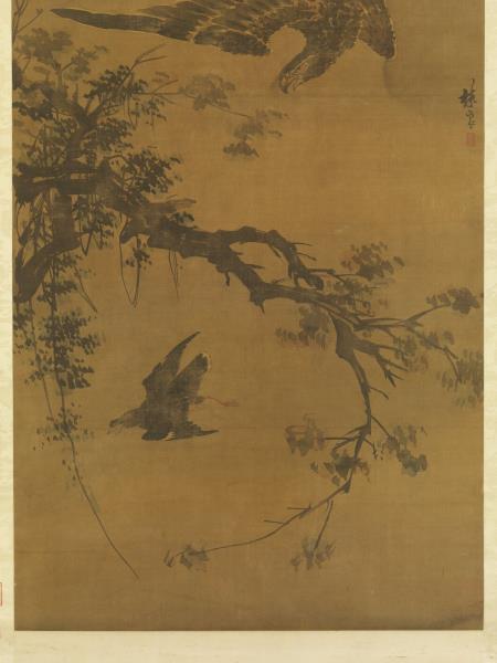 明林良秋鷹　軸