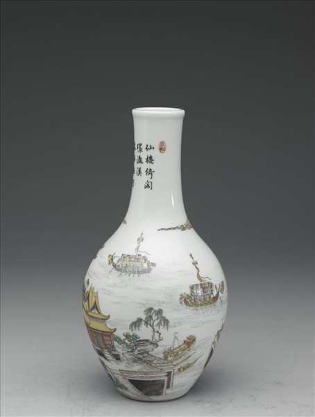 琺瑯彩龍舟圖膽瓶