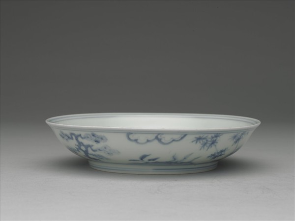 青花歲寒三友圖盤