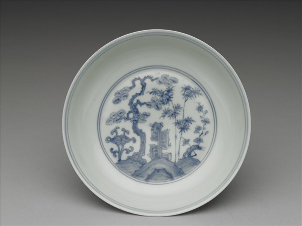 青花歲寒三友圖盤