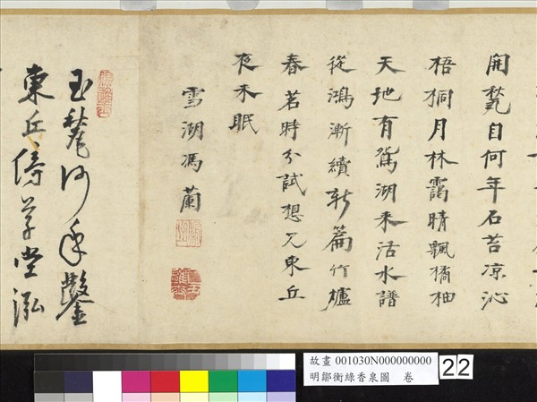 明鄒衡綠香泉圖　卷