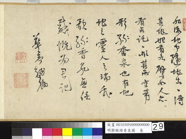 明鄒衡綠香泉圖　卷