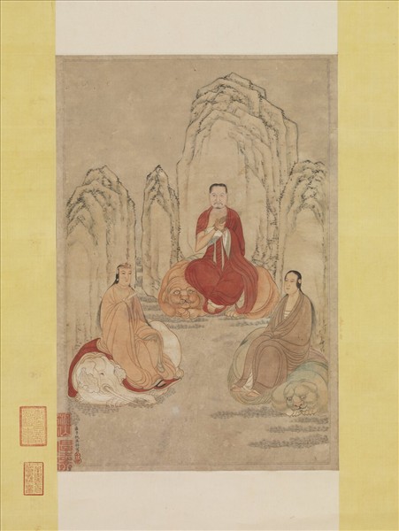 明仇英畫三大士像　軸