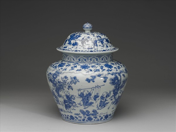 青花嬰戲圖蓋罐