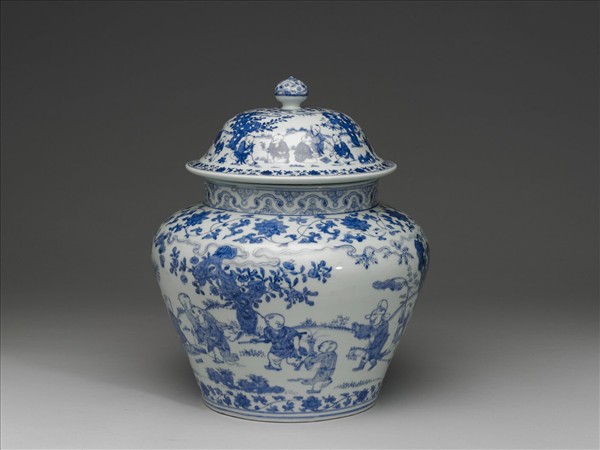 青花嬰戲圖蓋罐