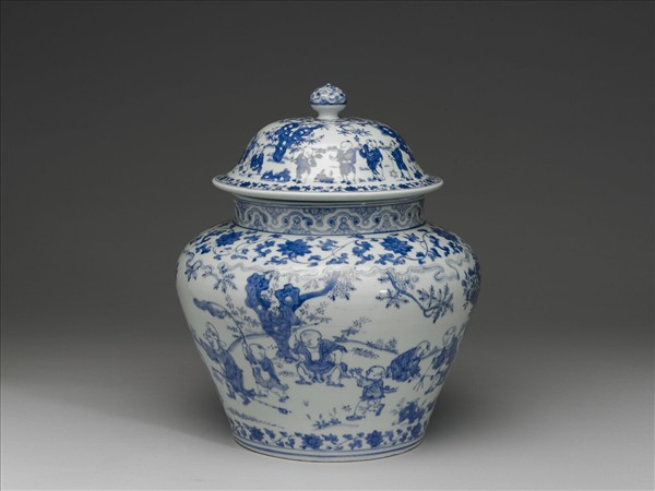 青花嬰戲圖蓋罐
