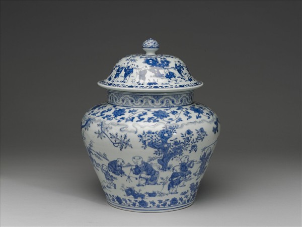 青花嬰戲圖蓋罐