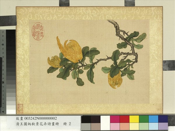 清王圖炳秋景花卉詩畫冊　冊　佛手