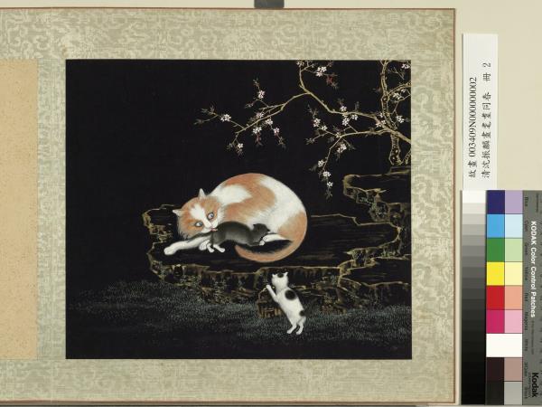 清沈振麟畫耄耋同春　冊　桃花貍奴