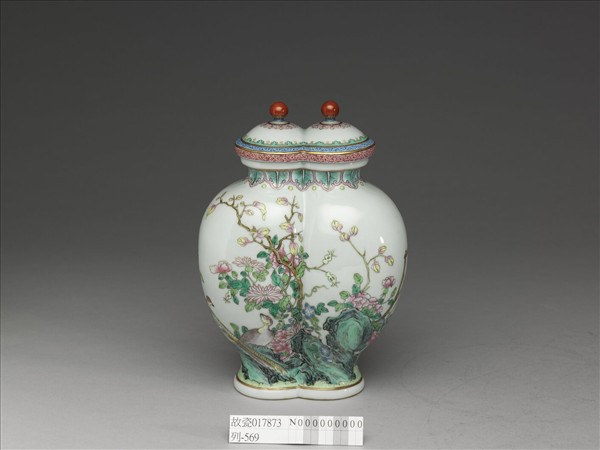 粉彩久安圖雙連蓋罐