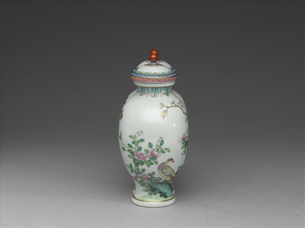 粉彩久安圖雙連蓋罐