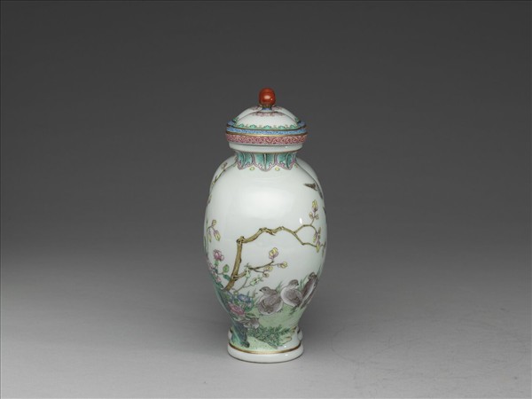 粉彩久安圖雙連蓋罐