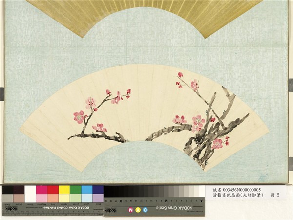 清光緒御筆指畫紙扇面　冊　沒骨紅梅