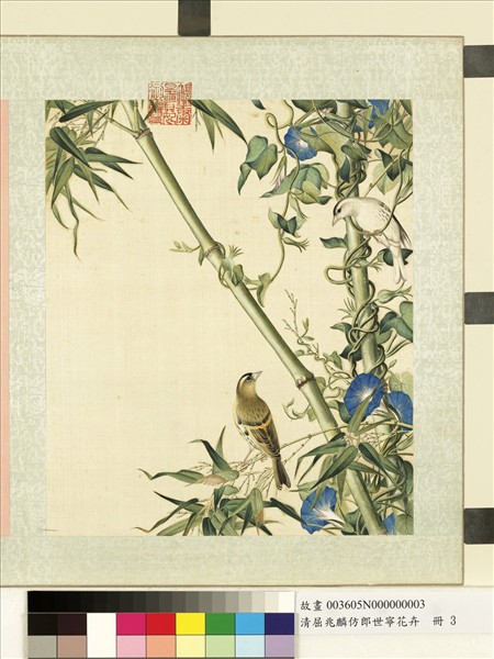 清屈兆麟仿郎世寧花卉　冊　翎毛花竹