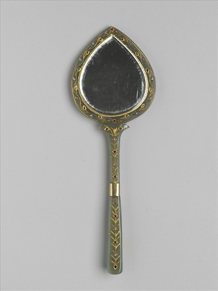 玉嵌金寶石長柄鏡