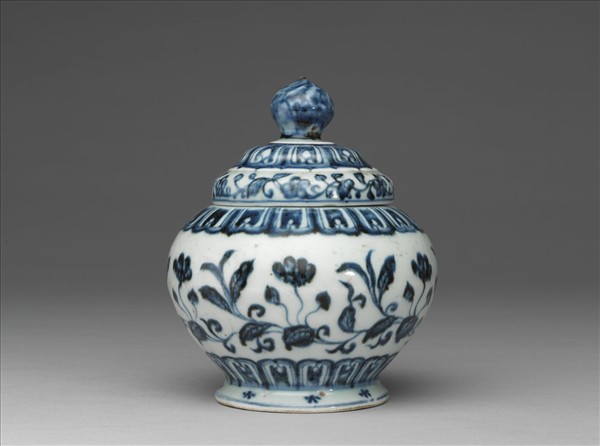青花轉枝海棠花紋蓋罐