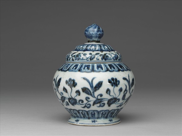 青花轉枝海棠花紋蓋罐