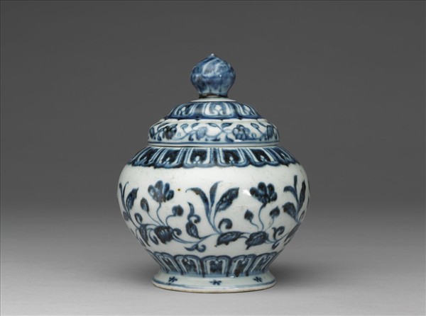 青花轉枝海棠花紋蓋罐