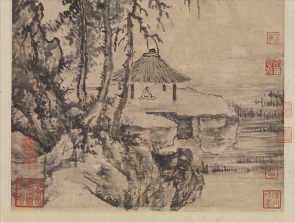 明王紱草亭煙樹圖　軸