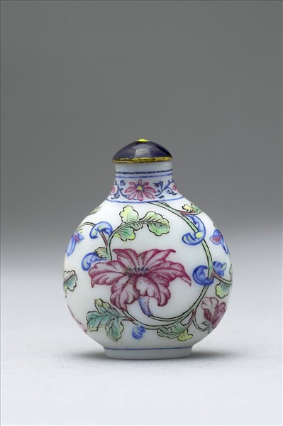 玻璃胎畫琺瑯轉枝花卉紋鼻煙壺