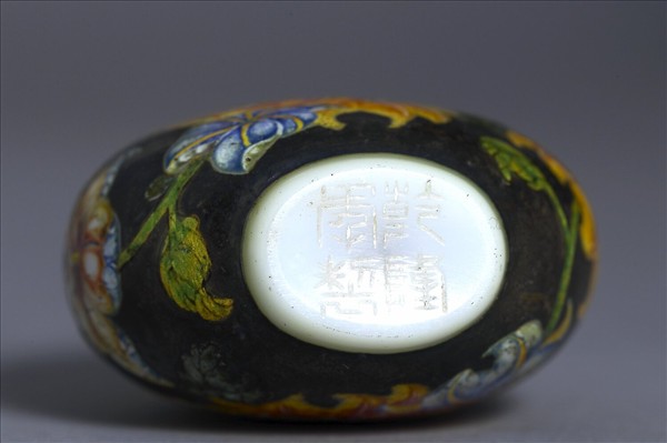 玻璃胎畫琺瑯黑地花卉紋鼻煙壺
