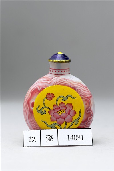 瑪瑙紋玻璃胎畫琺瑯蓮花紋鼻煙壺