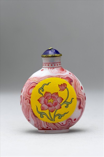 瑪瑙紋玻璃胎畫琺瑯蓮花紋鼻煙壺