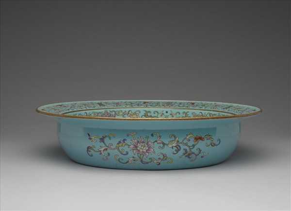 粉彩湖綠地福壽雙囍紋盆