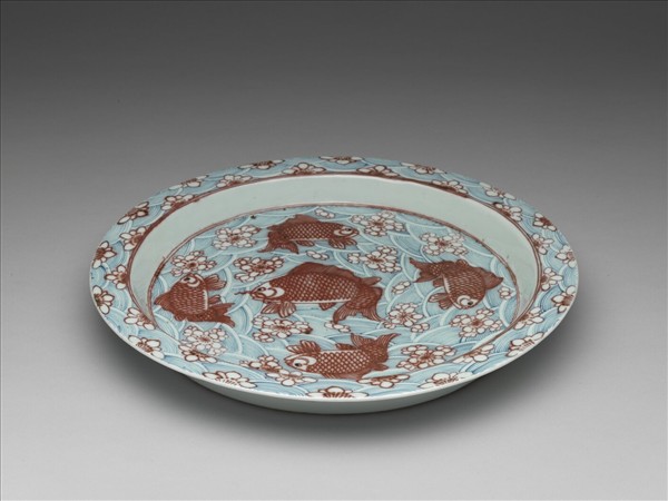青花釉裏紅魚紋盤