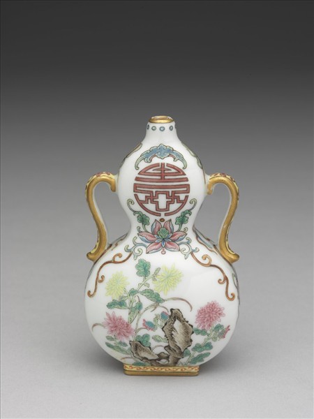 琺瑯彩花卉紋雙耳葫蘆扁瓶